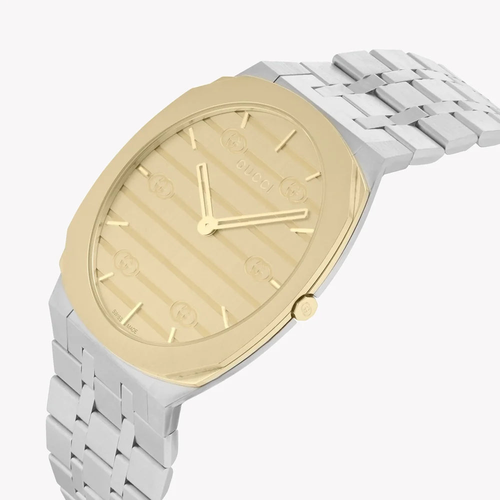 Gucci Men’s Swiss Made Quartz Silver Stainless Steel Champagne Dial 38mm Watch YA163405