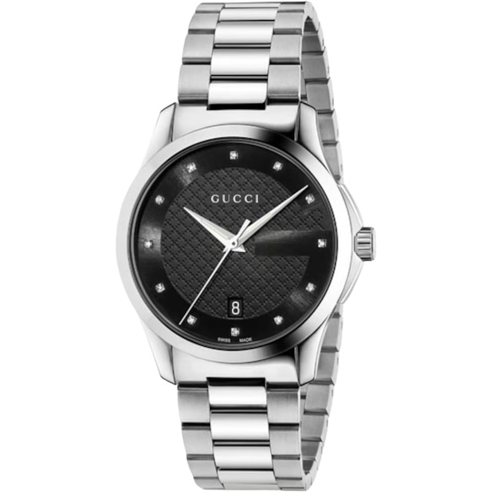 Gucci Unisex Swiss Made Quartz Stainless Steel Black Dial 38mm Watch YA126456