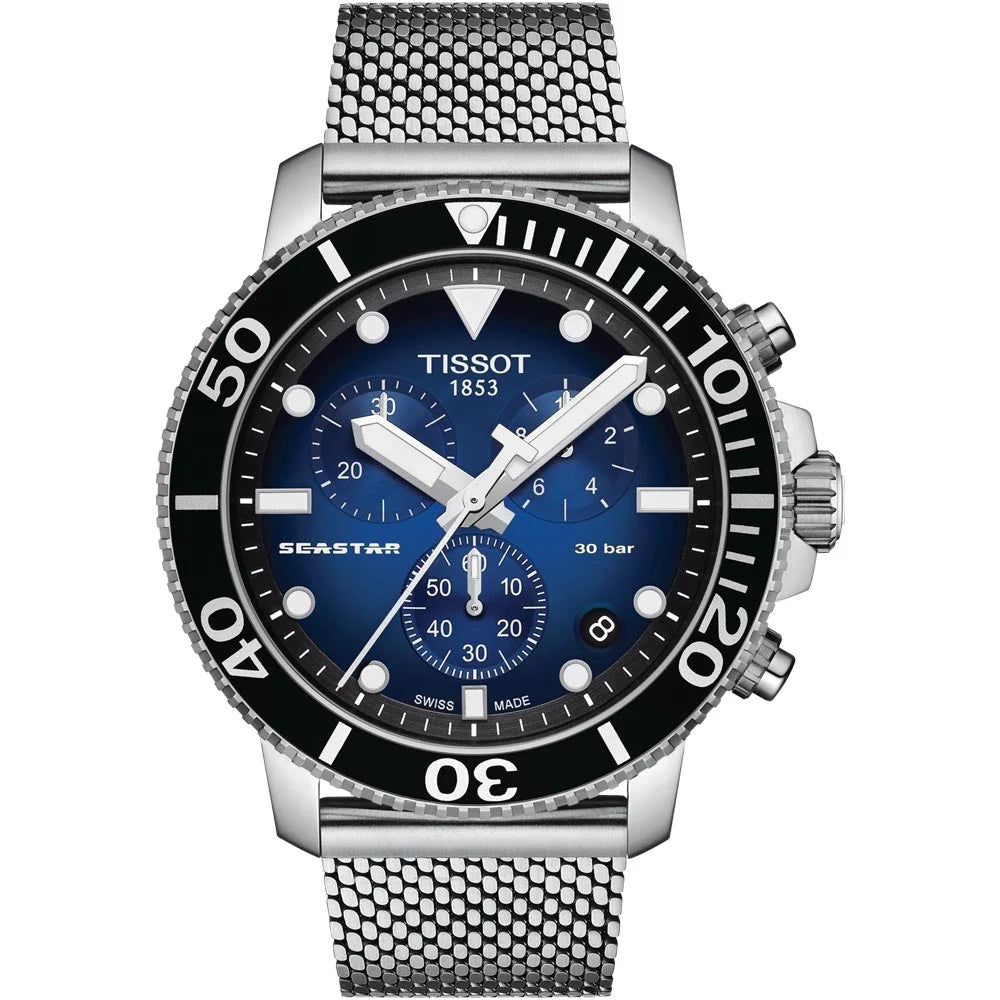 TISSOT Seastar 1000 Men’s Chronograph Quartz Swiss Made Stainless Steel Blue Gradient Dial 45mm Watch T120.417.11.041.02