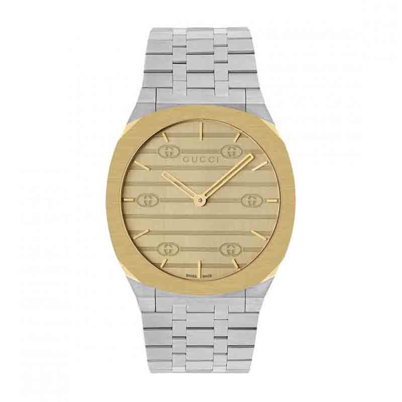 Gucci Men’s Swiss Made Quartz Silver Stainless Steel Champagne Dial 38mm Watch YA163405