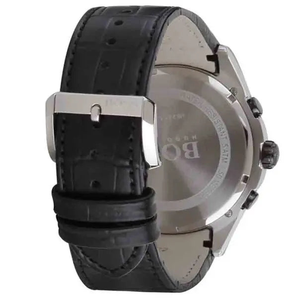 Hugo Boss Men’s Quartz Lather Strap Black Dial 46mm Watch 1513367