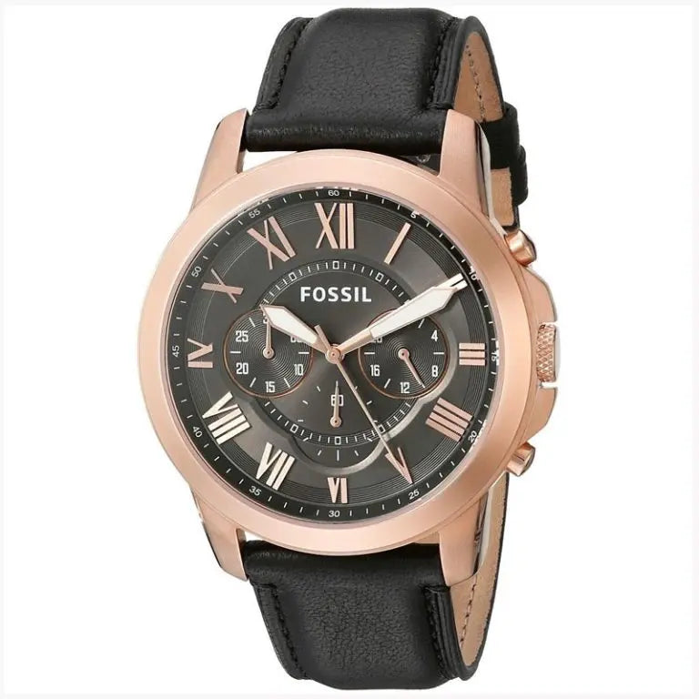 Fossil Men’s Quartz Black Leather Strap Grey Dial 44mm Watch FS5085