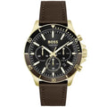 Hugo Boss Men’s Quartz Brown Leather Strap Black Dial 45mm Watch 1514100