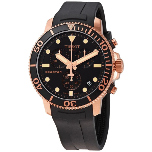 TISSOT Seastar 1000 Men’s Chronograph Quartz Black Silicone Strap Black Dial 45mm Watch T120.417.37.051.00