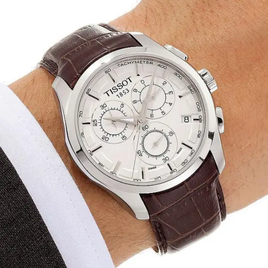 TISSOT Couturier Men’s Quartz Swiss Made Brown Leather Strap Silver Dial 41mm Watch T035.617.16.031.00