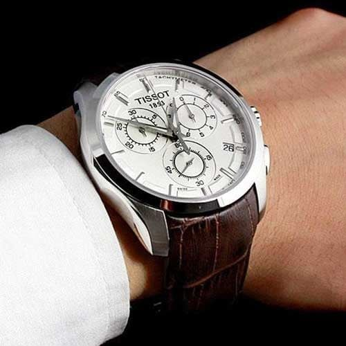 TISSOT Couturier Men’s Quartz Swiss Made Brown Leather Strap Silver Dial 41mm Watch T035.617.16.031.00