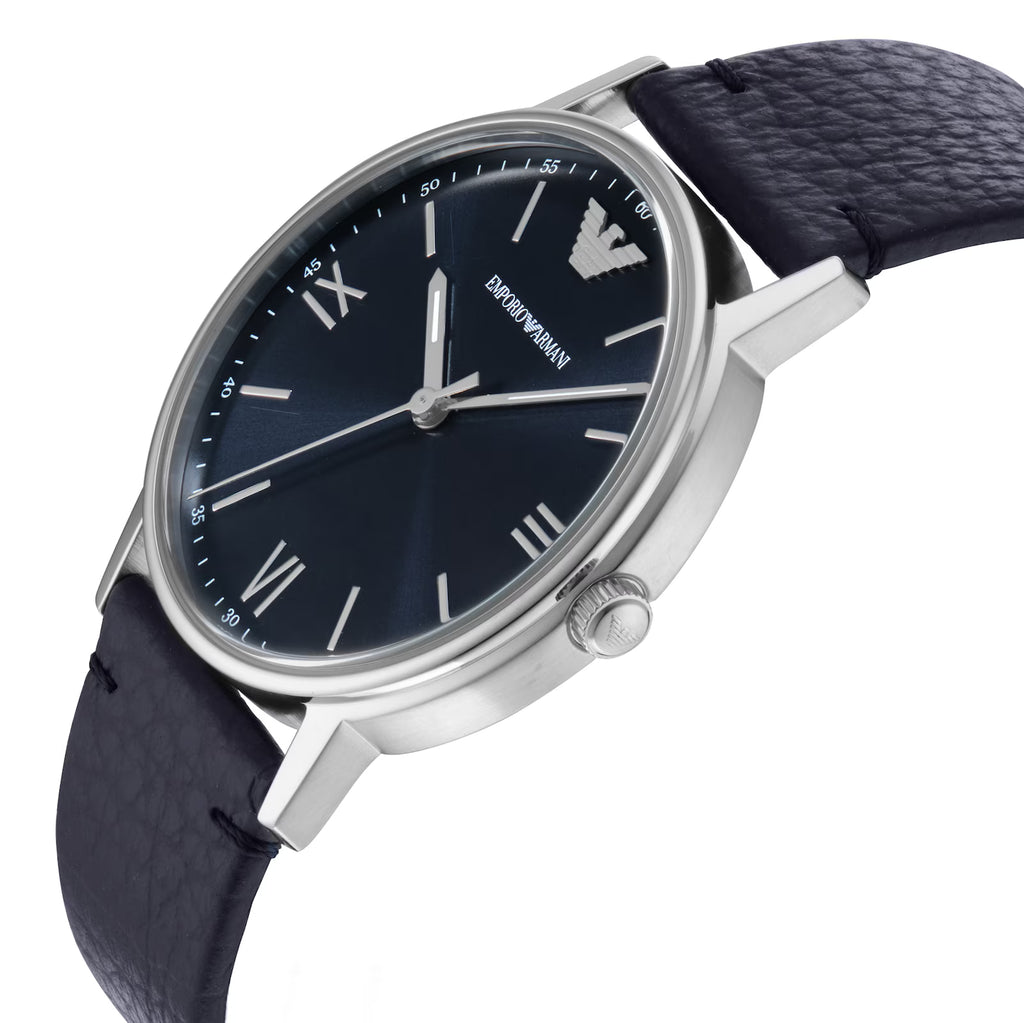 Emporio Armani Men’s Quartz Blue Leather Strap Blue Dial 41mm Watch AR11012