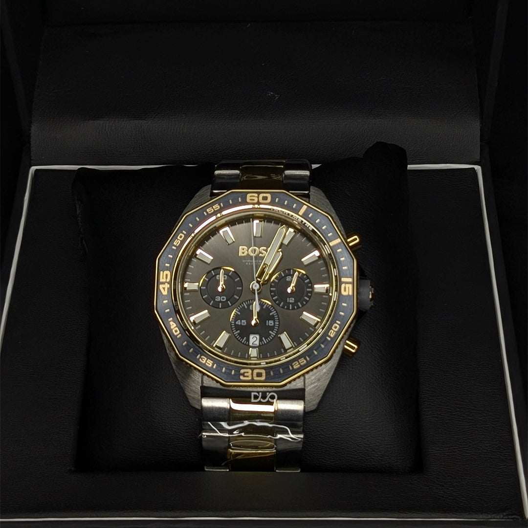 Hugo Boss Men’s Quartz Two Tone Stainless Steel Grey Dial 44mm Watch 1513974