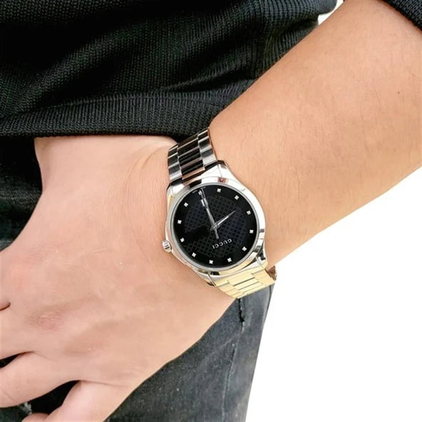 Gucci Unisex Swiss Made Quartz Stainless Steel Black Dial 38mm Watch YA126456