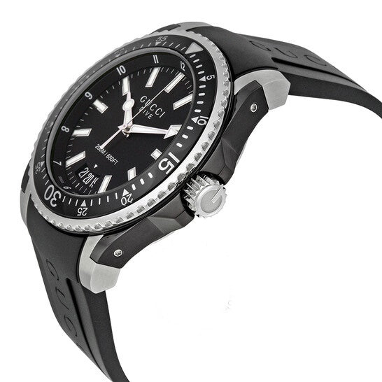 Gucci Men’s Swiss Made Quartz Black Silicone Strap Black Dial 45mm Watch YA136204