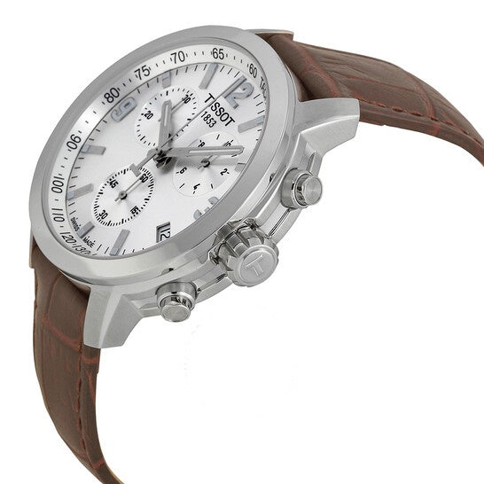 TISSOT PRC 200 Chronograph Men’s Quartz Swiss Made Brown Leather Strap Silver Dial 42mm Watch T055.417.16.037.00