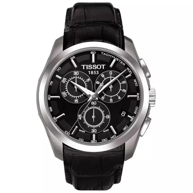 TISSOT Men’s Quartz Swiss Made Black Leather Strap Black Dial 41mm Watch T035.617.16.051.00