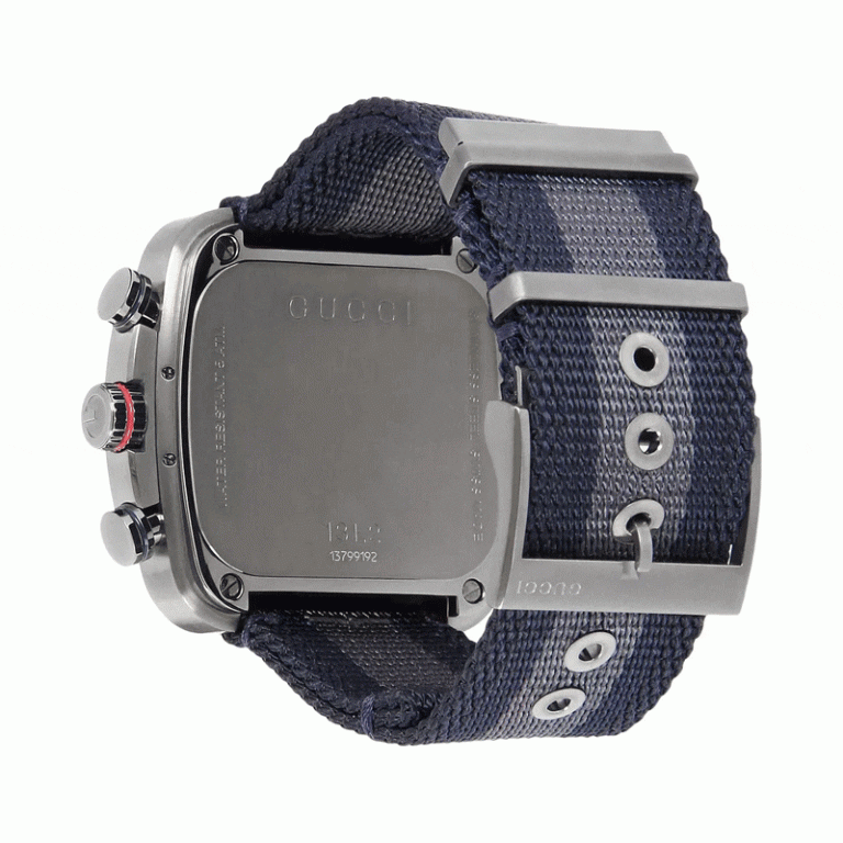 Gucci Men’s Swiss Made Quartz Blue & Grey Nylon Strap Blue Dial 44mm Watch YA131203