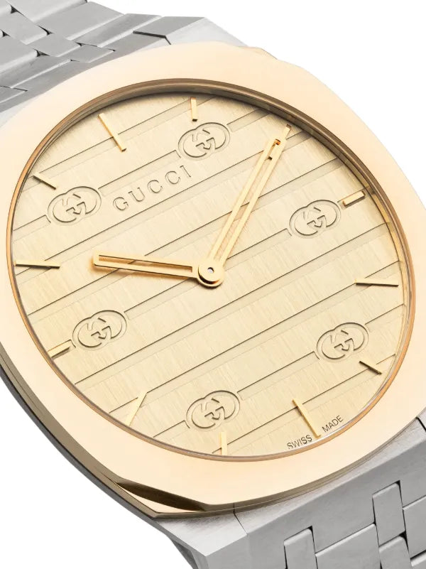 Gucci Men’s Swiss Made Quartz Silver Stainless Steel Champagne Dial 38mm Watch YA163405