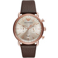 Emporio Armani Men’s Chronograph Quartz Brown Leather Strap Rose Gold Shine Dial 43mm Watch AR11106