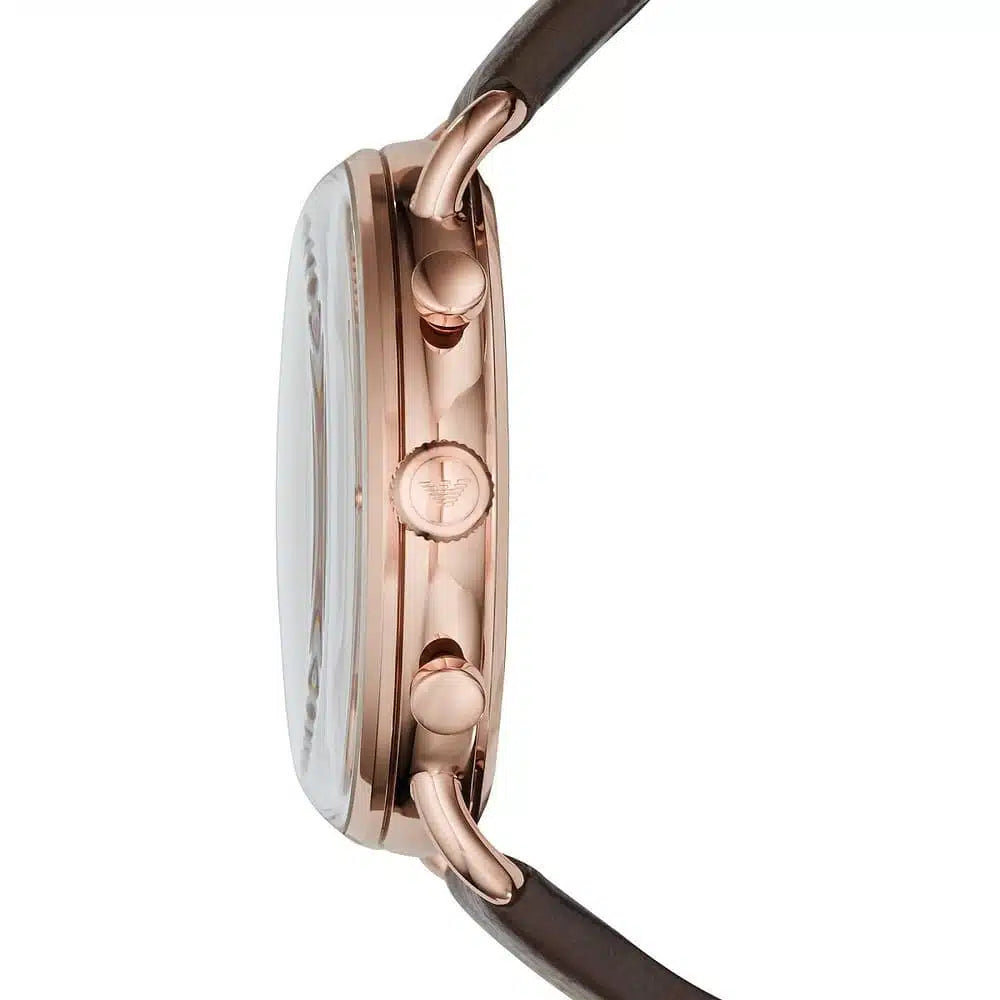 Emporio Armani Men’s Chronograph Quartz Brown Leather Strap Rose Gold Shine Dial 43mm Watch AR11106