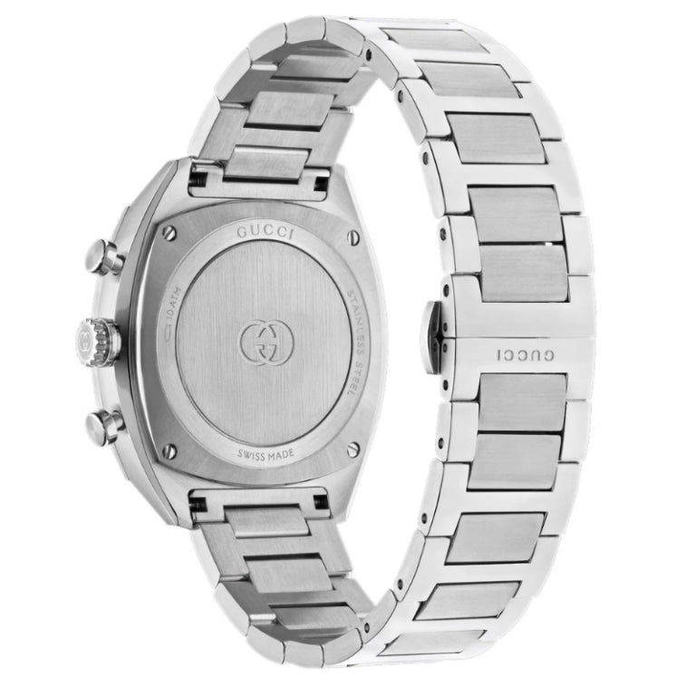 Gucci Men’s Swiss Made Chronograph Quartz Silver Stainless Steel Black Dial 41mm Watch YA142316