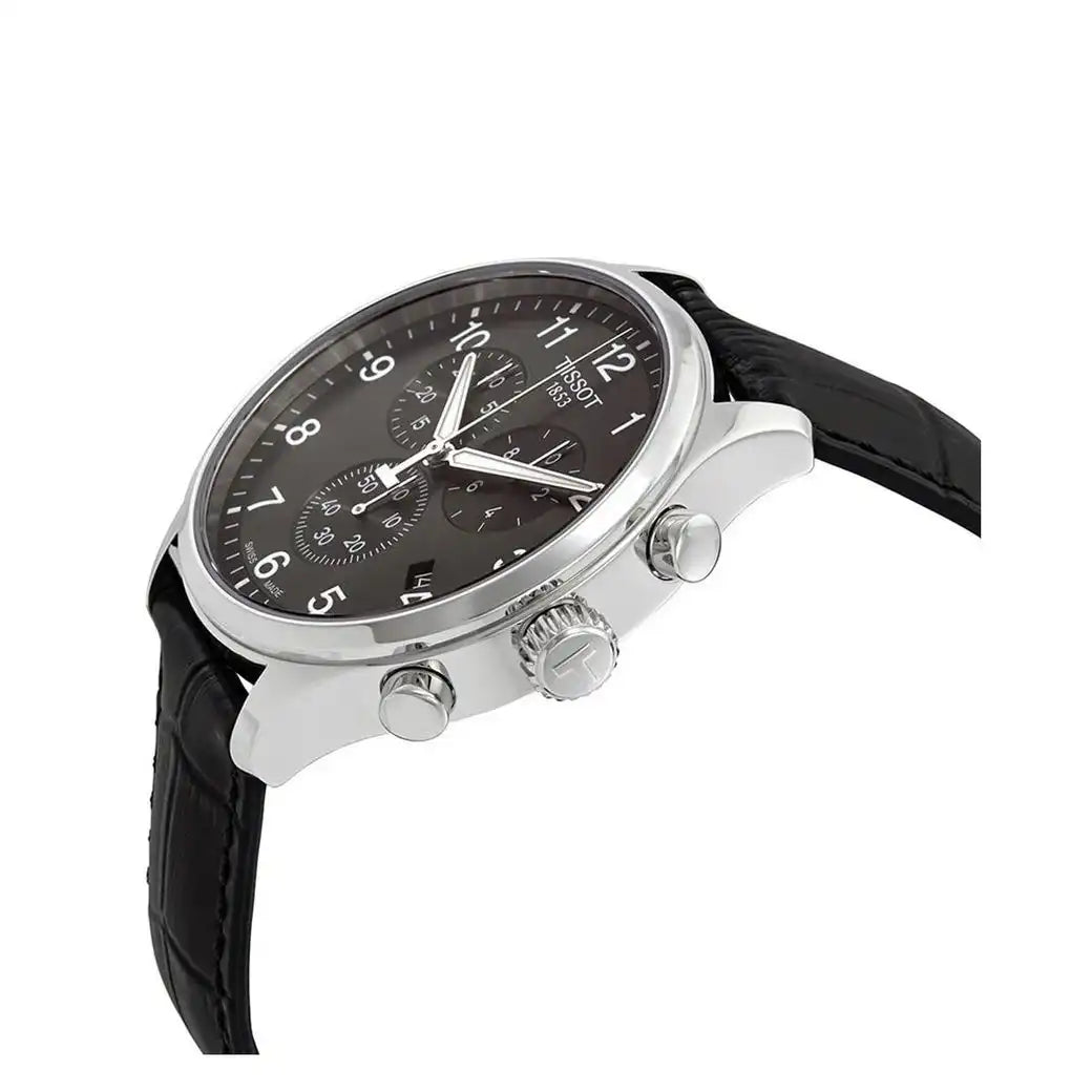 TISSOT Men’s Swiss Made Quartz Black Leather Strap Black Dial 45mm Watch T116.617.16.057.00
