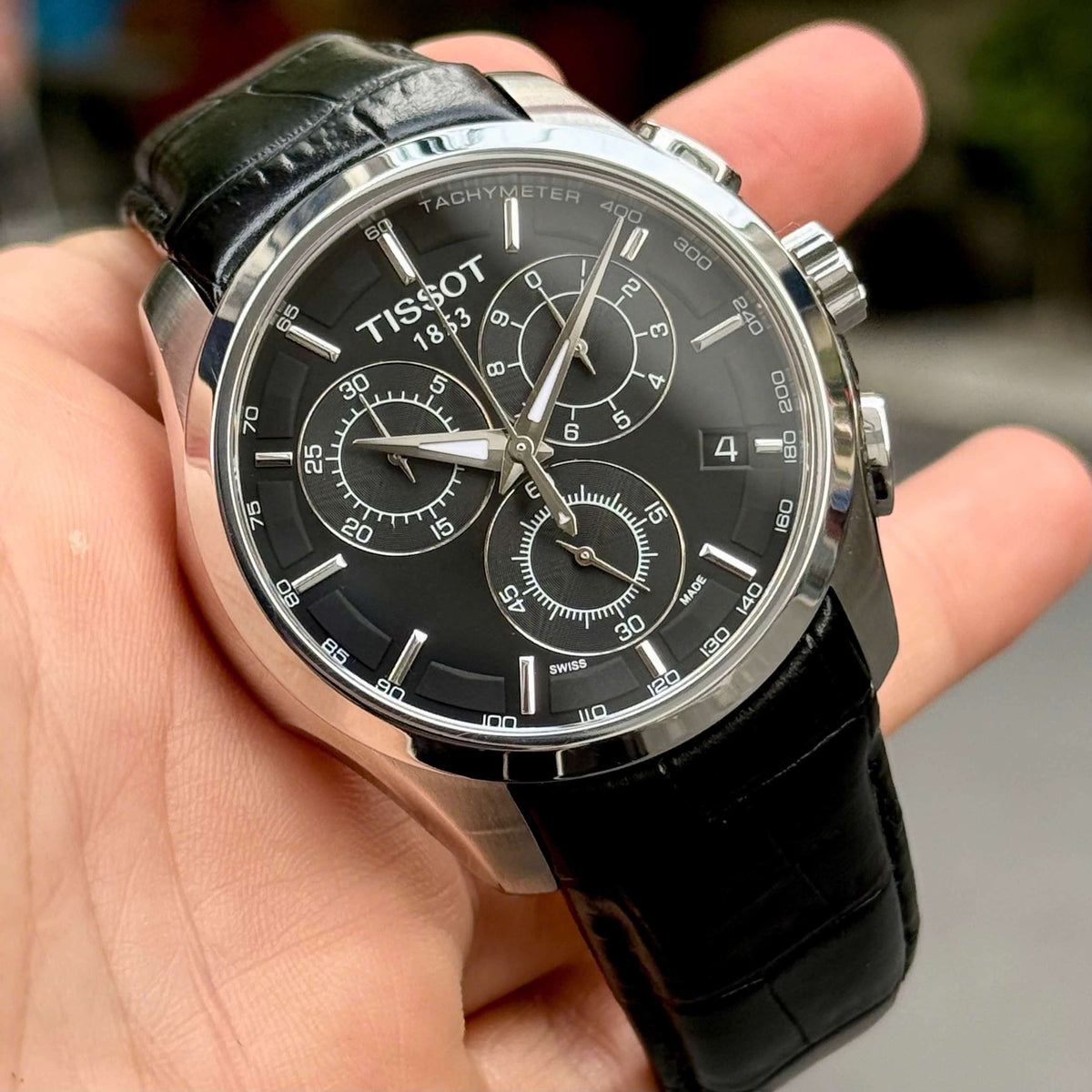 TISSOT Men’s Quartz Swiss Made Black Leather Strap Black Dial 41mm Watch T035.617.16.051.00