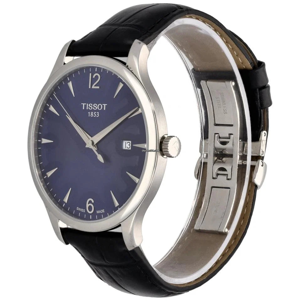 TISSOT Men’s Swiss Made Quartz Black Leather Strap Blue Dial 42mm Watch T063.610.16.047.00
