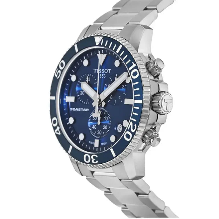TISSOT Seastar 1000 Men’s Chronograph Quartz Swiss Made Silver Stainless Steel Blue Dial 45mm Watch T120.417.11.041.00