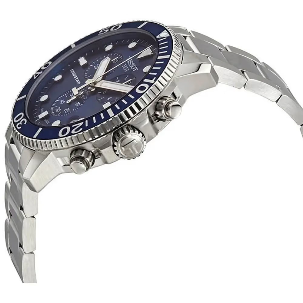 TISSOT Seastar 1000 Men’s Chronograph Quartz Swiss Made Silver Stainless Steel Blue Dial 45mm Watch T120.417.11.041.00