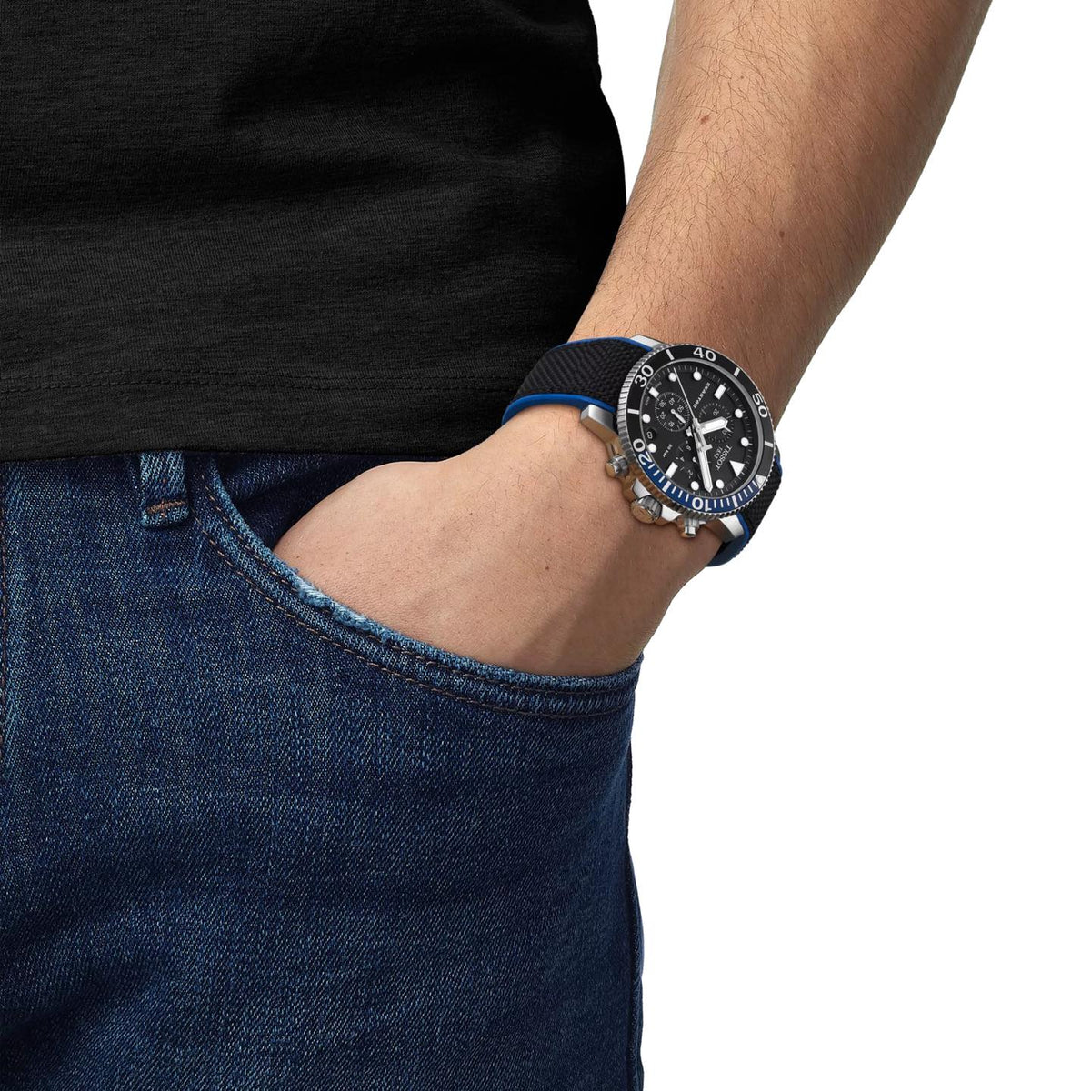 TISSOT Seastar 1000 Men’s Chronograph Quartz Swiss Made Black Textile Strap Black Dial 45mm Watch T120.417.17.051.03