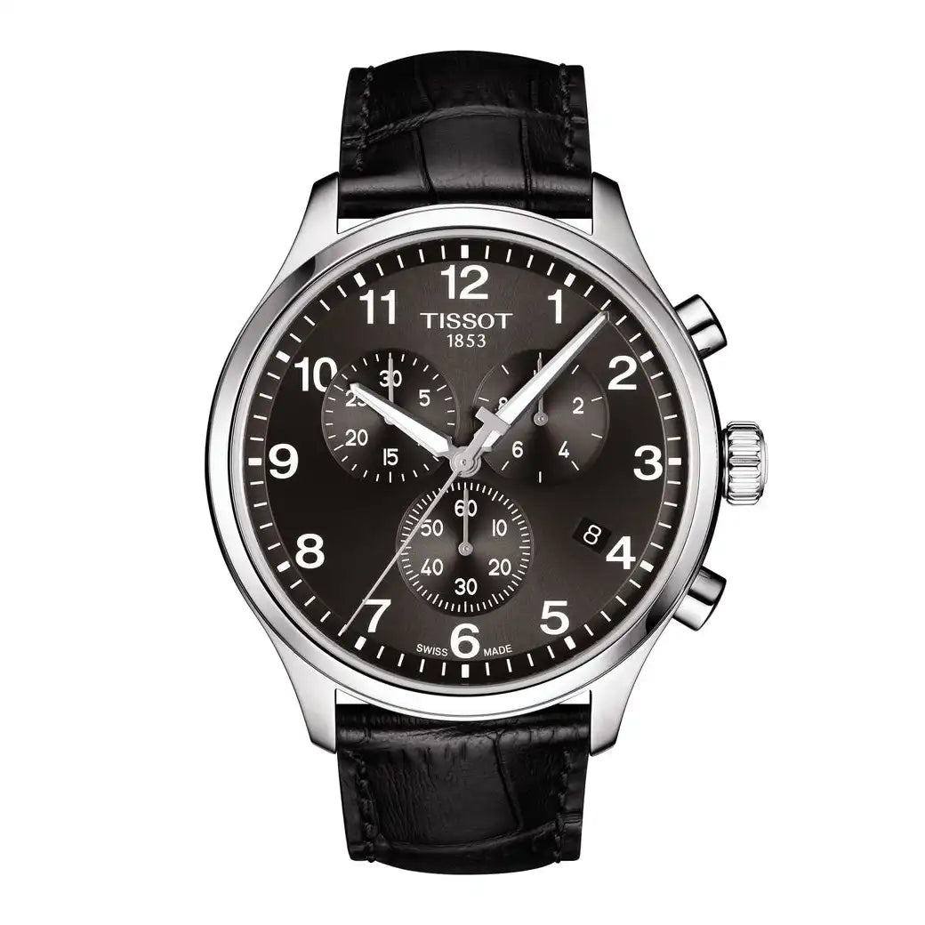 TISSOT Men’s Swiss Made Quartz Black Leather Strap Black Dial 45mm Watch T116.617.16.057.00