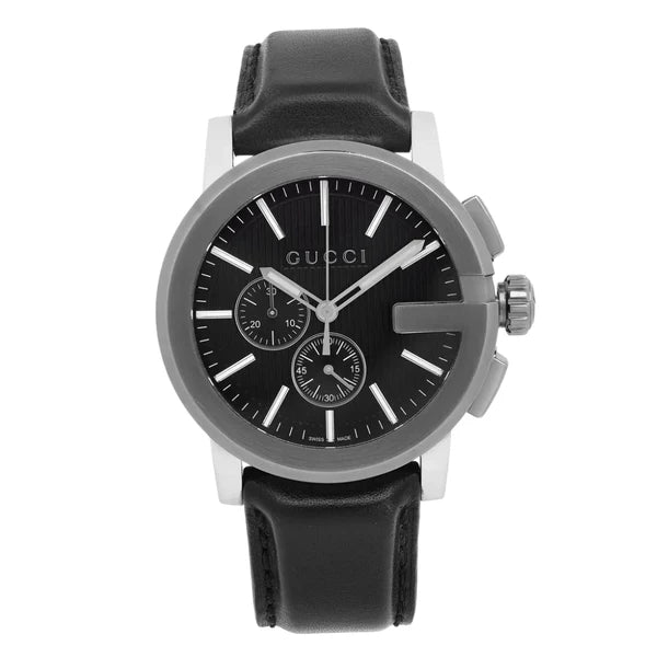 Gucci Men’s Swiss Made Quartz Leather Strap Black Dial 44mm Watch YA101205