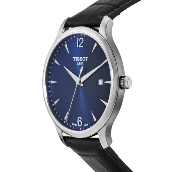 TISSOT Men’s Swiss Made Quartz Black Leather Strap Blue Dial 42mm Watch T063.610.16.047.00