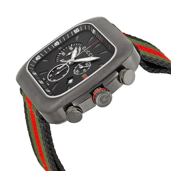 Gucci Men’s Swiss Made Quartz Three Tone Nylon Strap Black Dial 44mm Watch YA131202