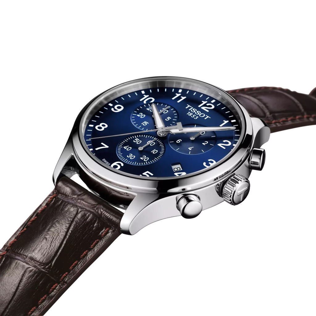 TISSOT Men’s Swiss Made Quartz Brown Leather Strap Blue Dial 45mm Watch T116.617.16.047.00