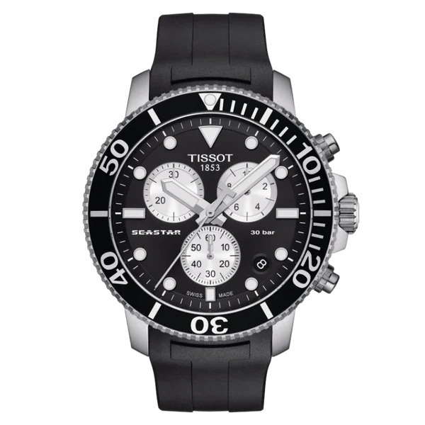 TISSOT Seastar 1000 Men’s Chronograph Quartz Black Silicone Strap Black Dial 45mm Watch T120.417.17.051.00