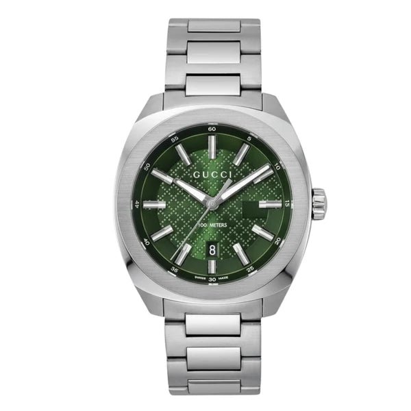 Gucci Men’s Swiss Made Quartz Silver Stainless Steel Green Dial 40mm Watch YA142313