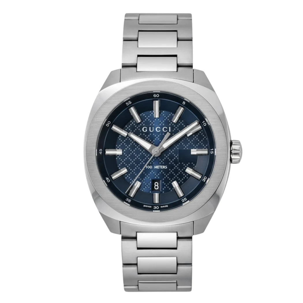 Gucci Men’s Swiss Made Quartz Silver Stainless Steel Blue Dial 41mm Watch YA142314