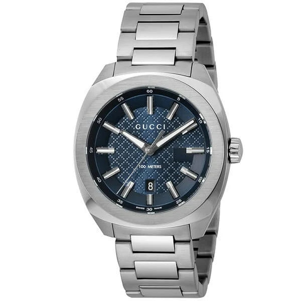 Gucci Men’s Swiss Made Quartz Silver Stainless Steel Blue Dial 41mm Watch YA142314