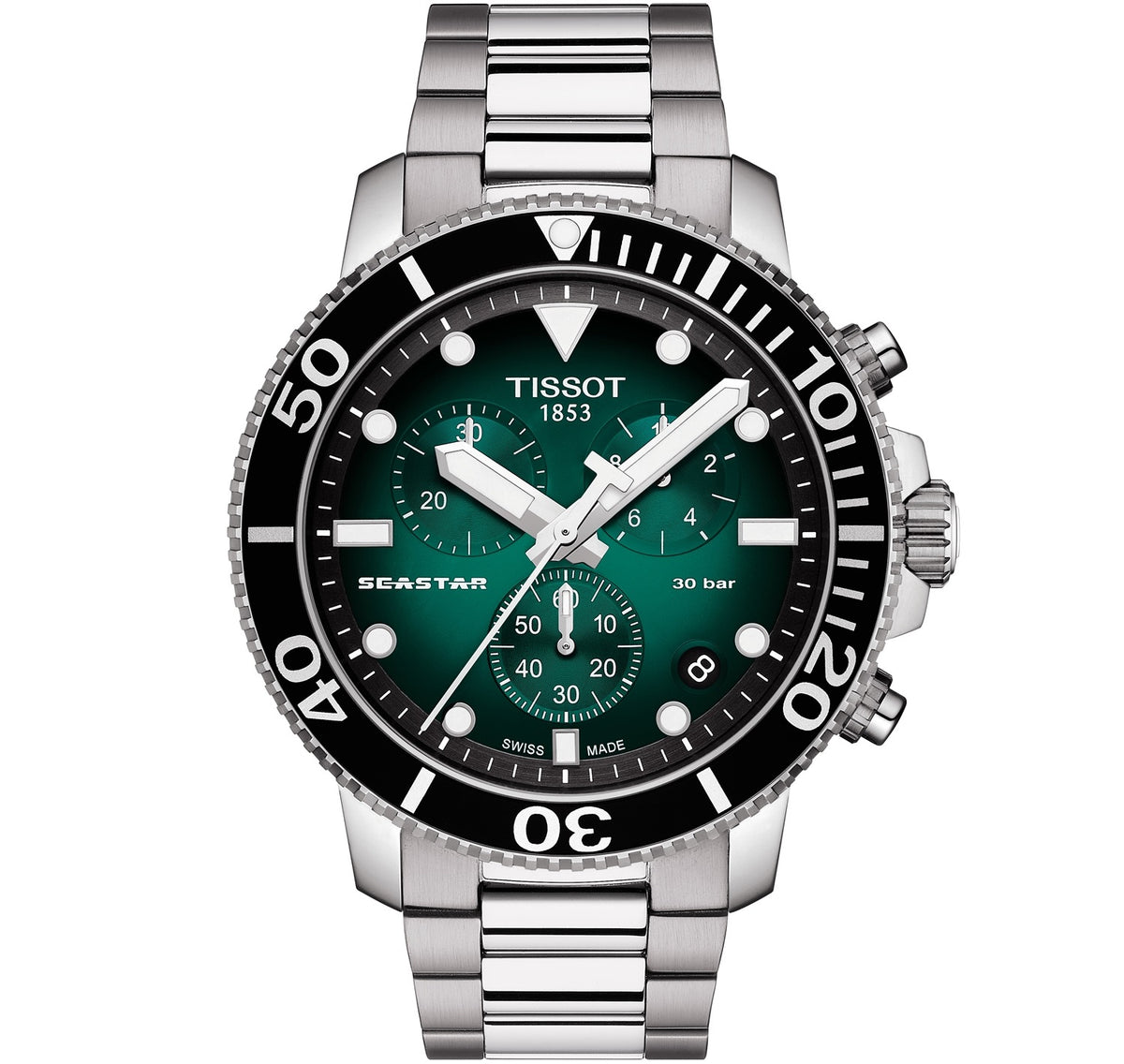TISSOT Seastar 1000 Men’s Quartz Swiss Made Stainless Steel Green Gradient Dial 45mm Watch T120.417.11.091.01