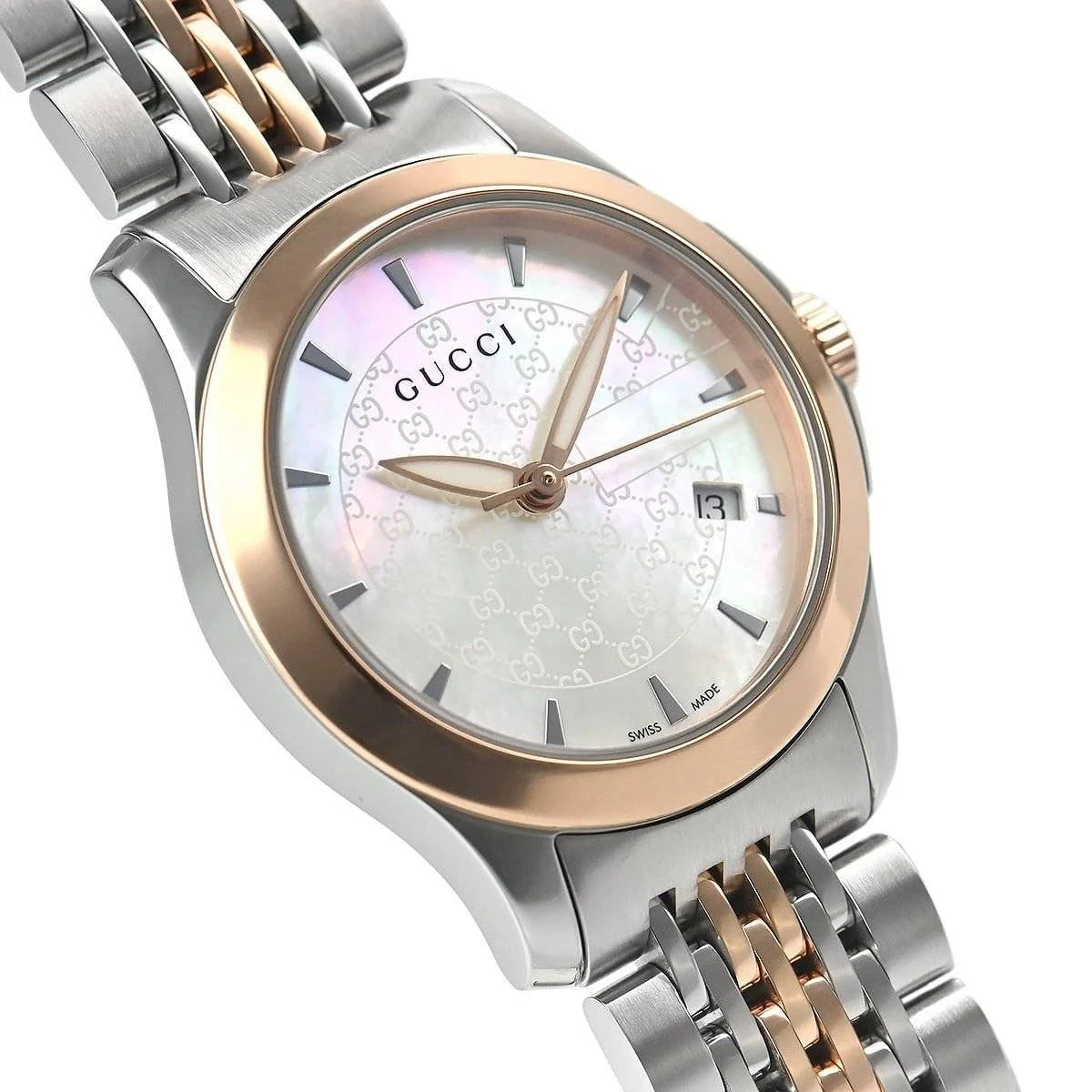 Gucci Women’s Quartz Two Tone Stainless Steel Mother Of Pearl Dial 27mm Watch YA126537