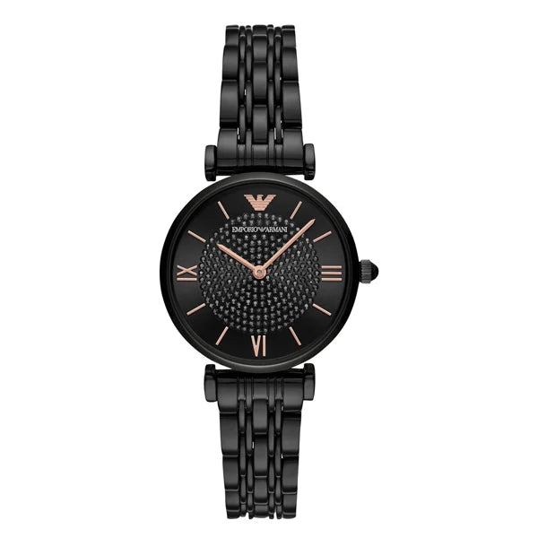 Emporio Armani Women’s Analog Stainless Steel Black Dial 32mm Watch AR11245