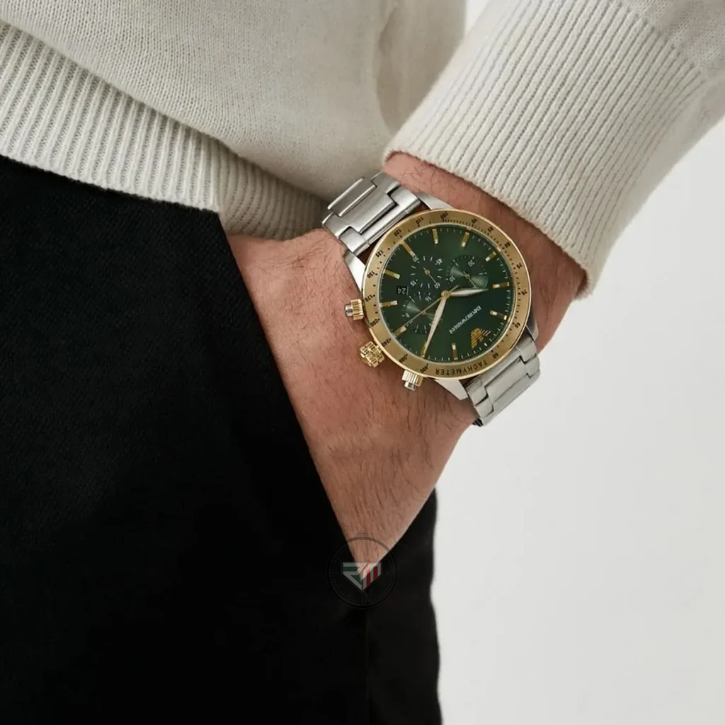 Emporio Armani Men’s Quartz Stainless Steel Green Dial 43mm Watch AR11454
