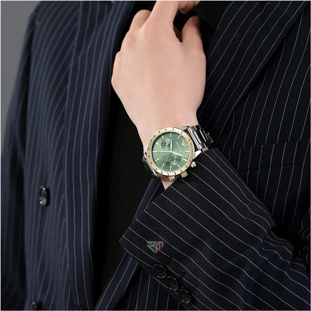Emporio Armani Men’s Quartz Stainless Steel Green Dial 43mm Watch AR11454