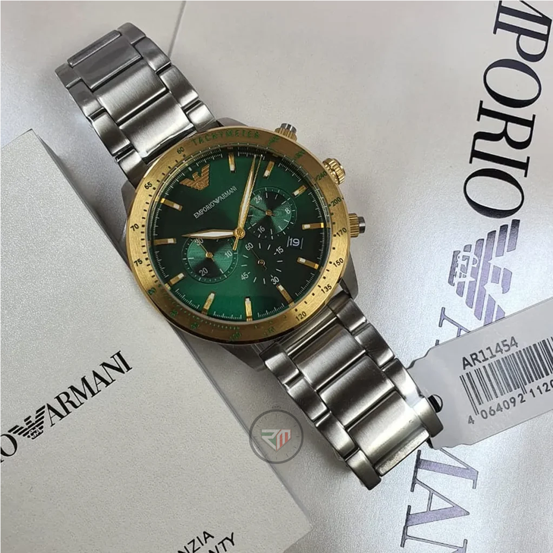 Emporio Armani Men’s Quartz Stainless Steel Green Dial 43mm Watch AR11454