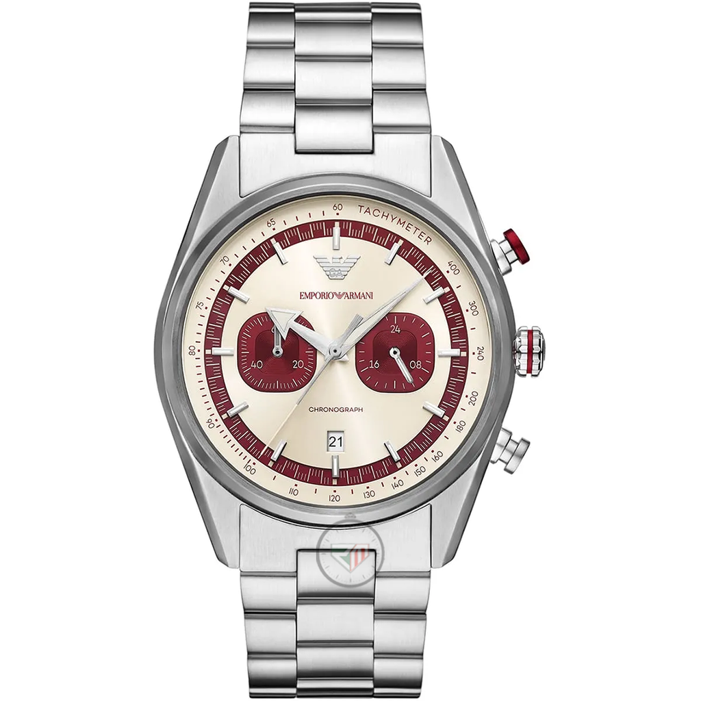 Emporio Armani Men’s Chronograph Quartz Silver Stainless Steel Beige Dial 42mm Watch AR11645