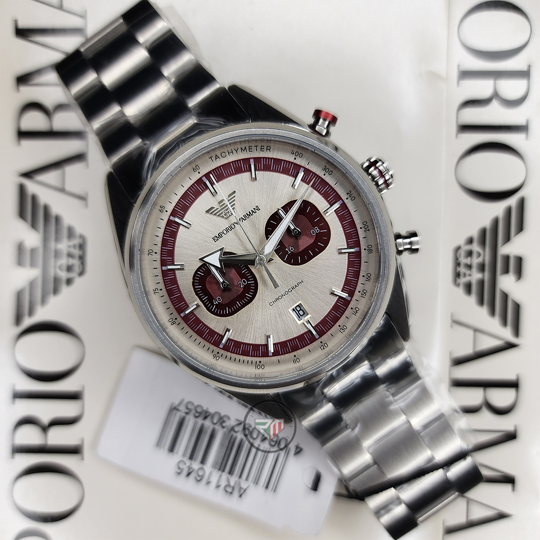 Emporio Armani Men’s Chronograph Quartz Silver Stainless Steel Beige Dial 42mm Watch AR11645