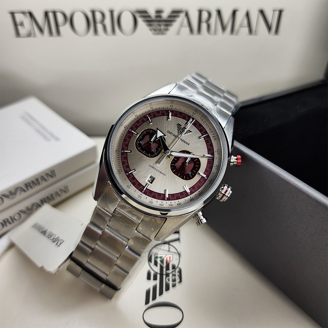 Emporio Armani Men’s Chronograph Quartz Silver Stainless Steel Beige Dial 42mm Watch AR11645