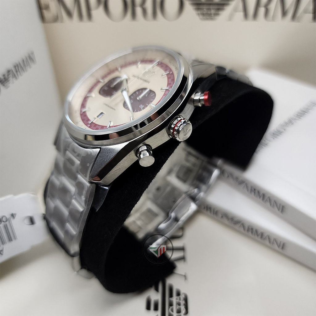Emporio Armani Men’s Chronograph Quartz Silver Stainless Steel Beige Dial 42mm Watch AR11645