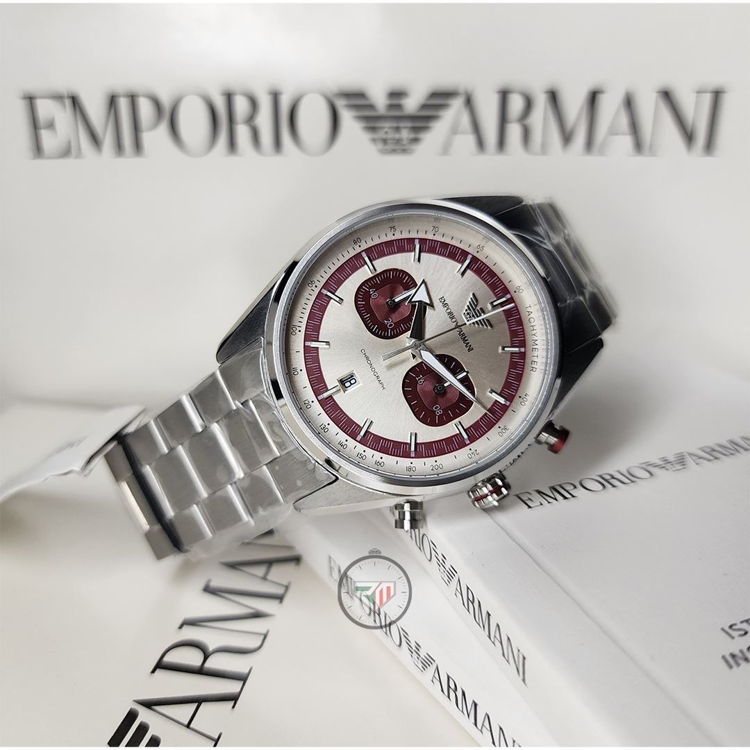Emporio Armani Men’s Chronograph Quartz Silver Stainless Steel Beige Dial 42mm Watch AR11645