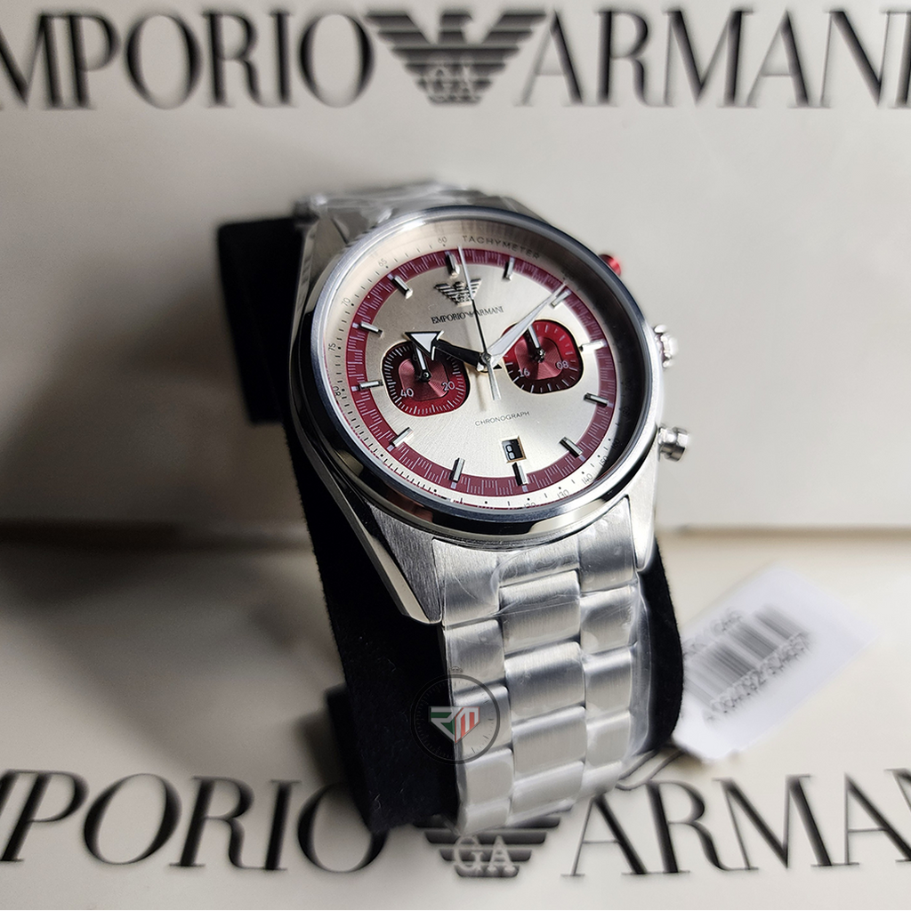 Emporio Armani Men’s Chronograph Quartz Silver Stainless Steel Beige Dial 42mm Watch AR11645