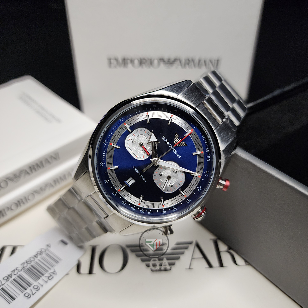 Emporio Armani Men’s Quartz Silver Stainless Steel Blue Dial 42mm Watch AR11676