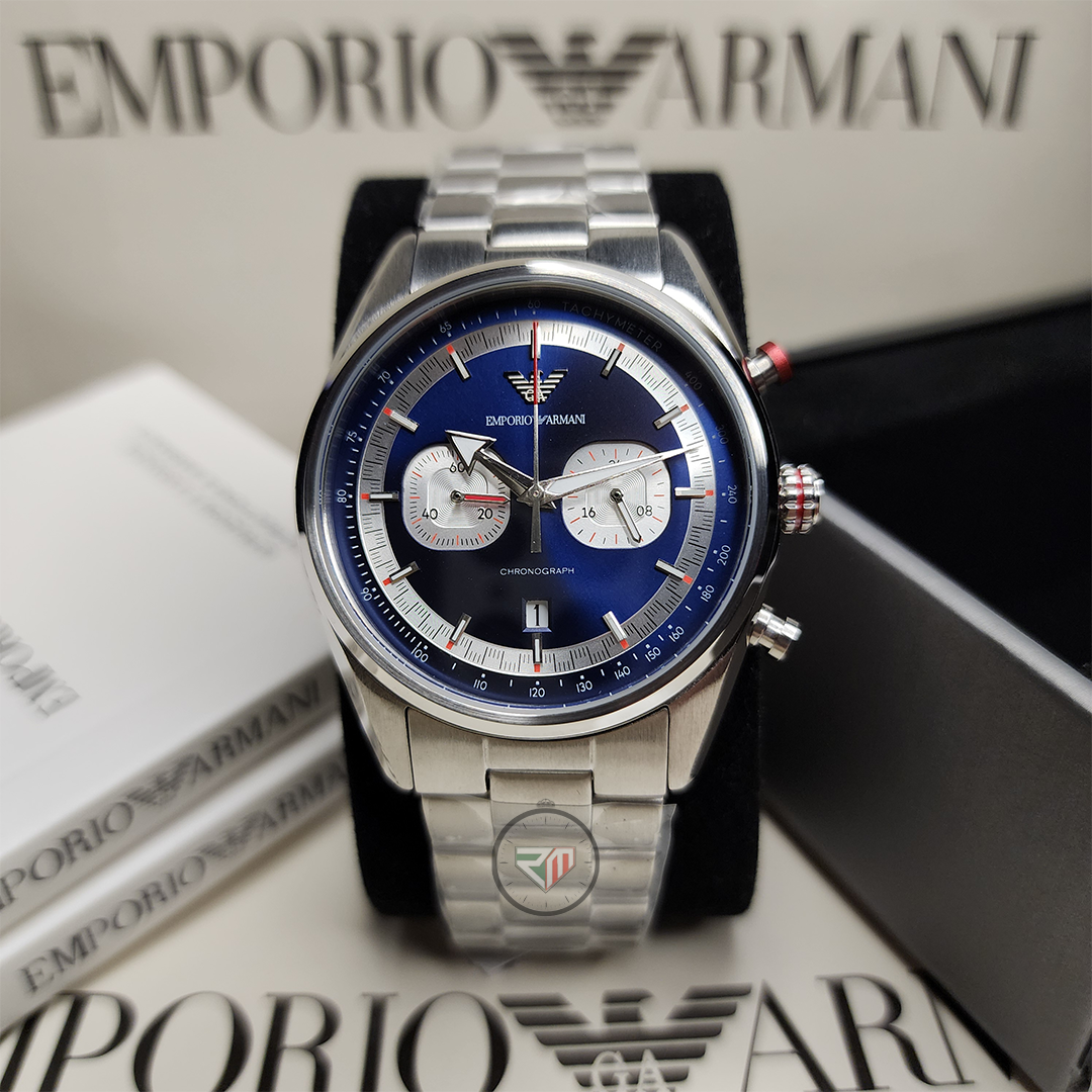 Emporio Armani Men’s Quartz Silver Stainless Steel Blue Dial 42mm Watch AR11676